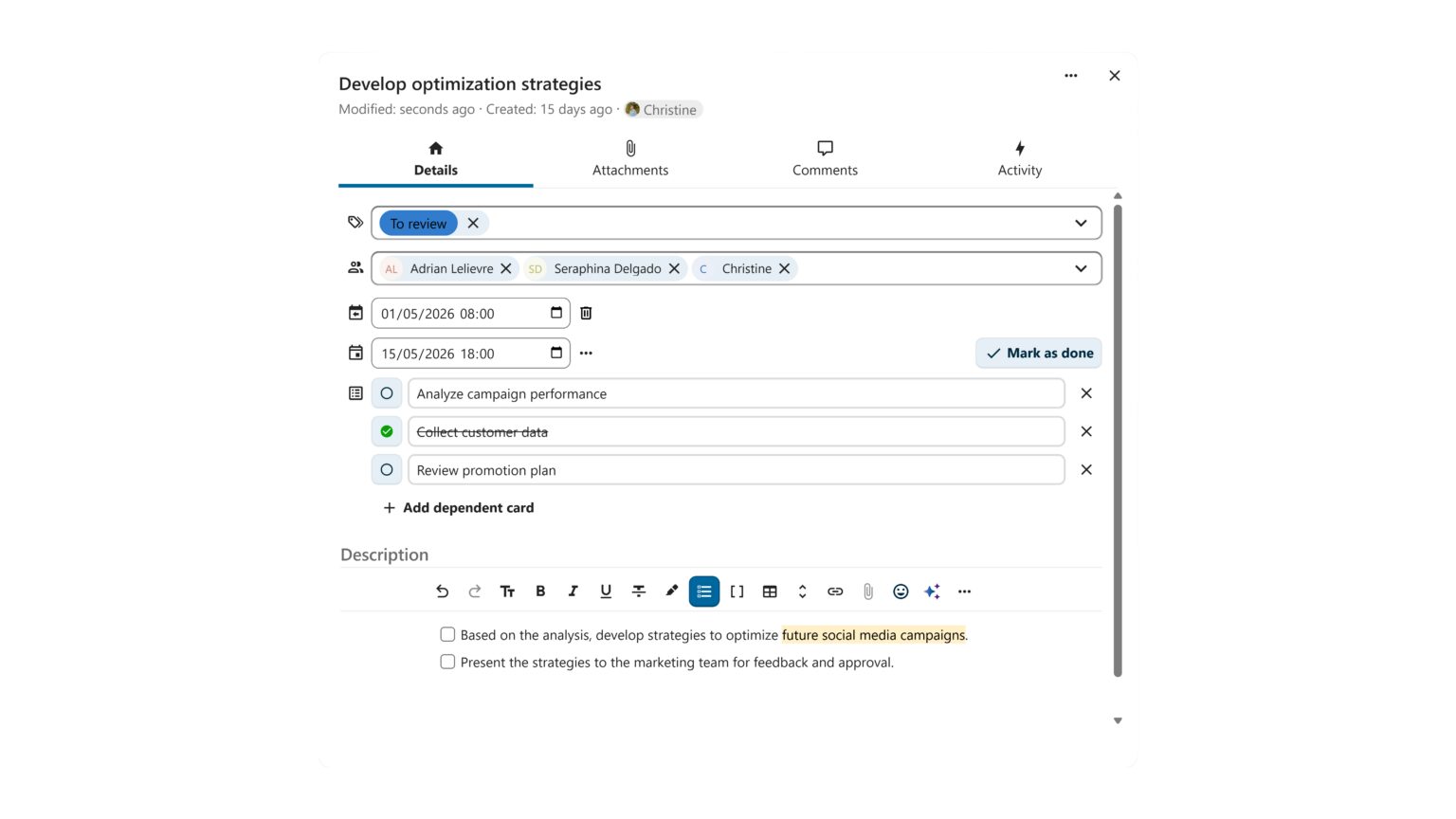 Nextcloud Deck so závislosťami medzi kartami