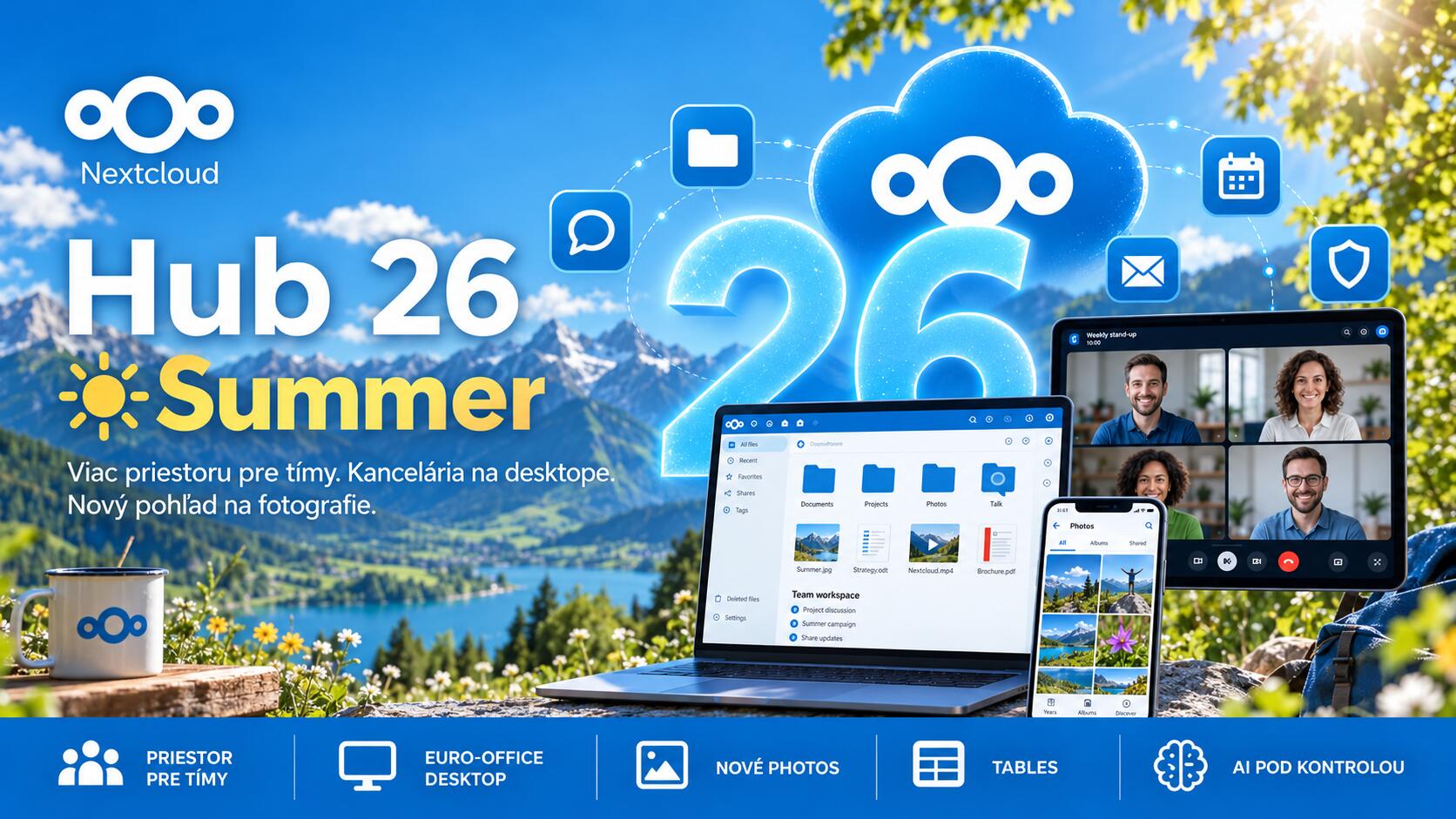 Nextcloud Hub 26 Summer - rozhranie kalendára, tímov a Office na desktope