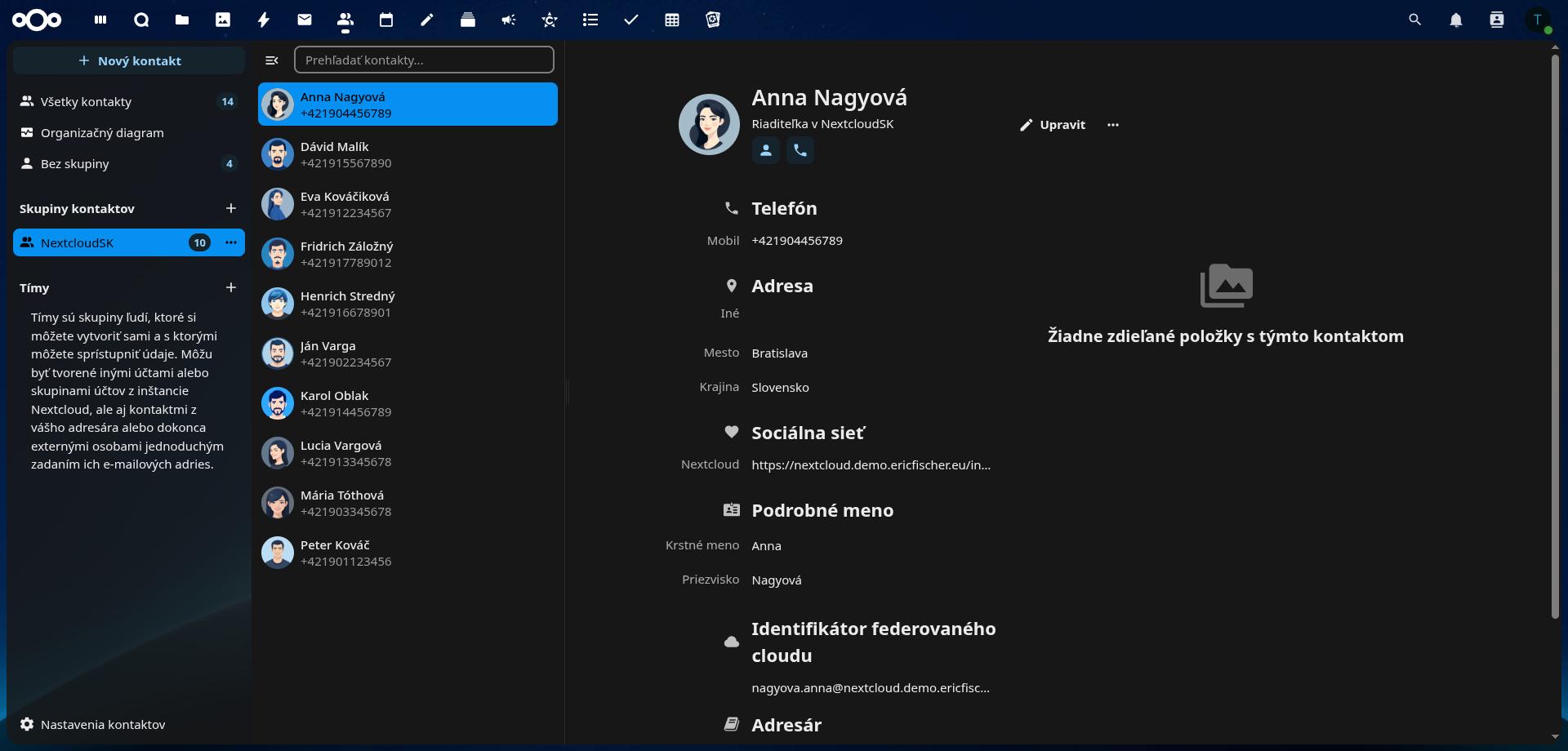 Ukážka prostredia Nextcloud Groupware