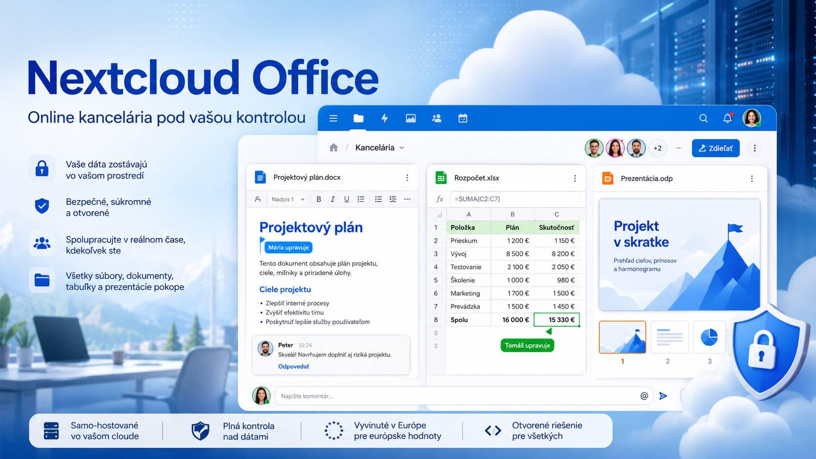 Nextcloud Office ako online kancelária pre dokumenty, tabuľky a prezentácie vo vlastnom cloude