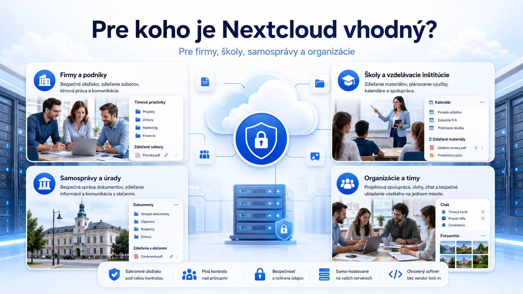 Pre koho je Nextcloud vhodný – firmy, školy, samosprávy a organizácie